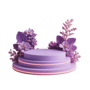 紫色花卉装饰的多层展示台