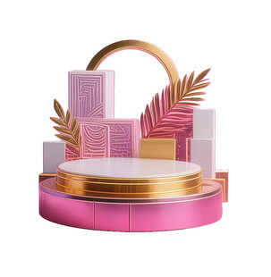 粉色立体场景展示台