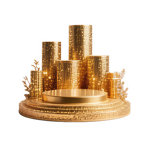 金色立体圆柱舞台装饰摆件