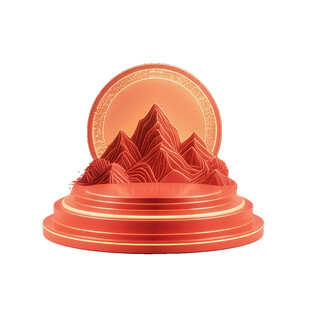 3D渲染金箔风山峦圆台插画素材