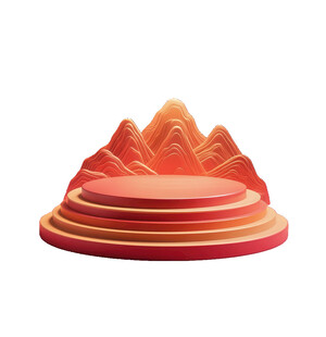 红色立体山峰造型展示台