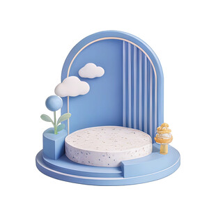 蓝色梦幻风弧形展示台场景