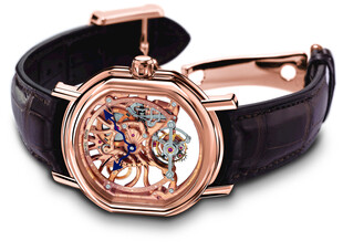 玫瑰金镂空机械腕表