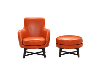 橙色单人椅与脚凳组合