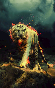 火焰环绕的威猛老虎