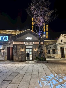 夜晚街边的特色店铺景观