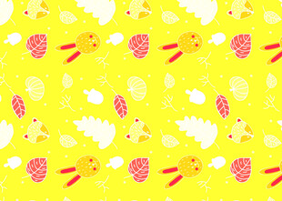 黄色卡通动物花卉图案背景