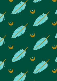 绿色底羽毛与月牙图案背景