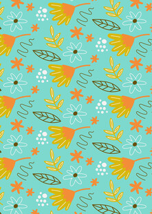 清新蓝底花卉叶子图案