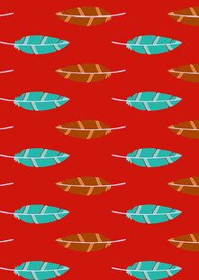 红色底多彩鱼图案纹理