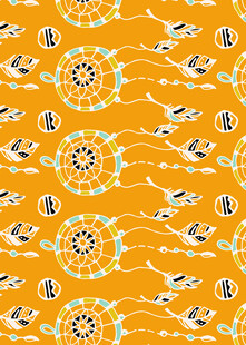 橙底花鸟几何图案纹理