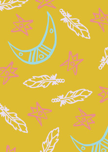 黄色背景的羽毛月牙图案