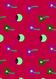 红色背景奇幻图案印花