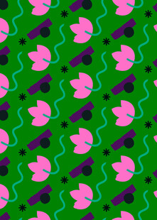 绿色背景粉色花朵图案
