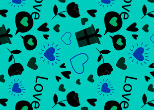 蓝绿色爱心图案背景设计