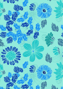 清新蓝绿花卉图案背景