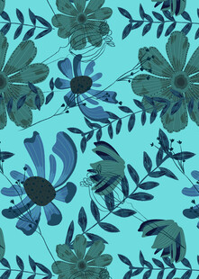 蓝底花卉图案纹理