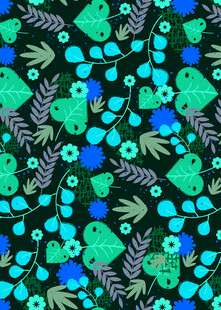 多彩动植物图案背景印花