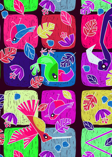 多彩卡通图案拼贴画