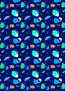 蓝色卡通图案无缝背景图