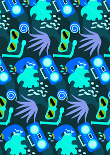 蓝色卡通怪物图案背景