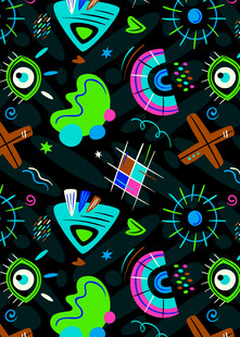 炫彩几何与卡通元素图案