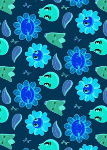 蓝色花卉雨滴图案背景