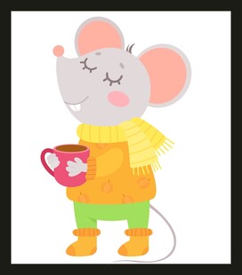 可爱小鼠惬意饮茶