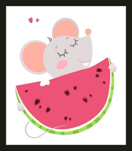 小老鼠惬意躺西瓜上