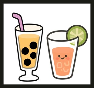 可爱卡通风格的两杯饮品