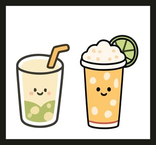 可爱卡通风格的两杯饮料
