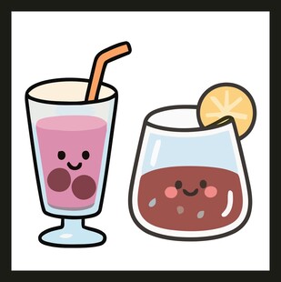 可爱插画风的两杯饮品