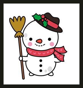 可爱雪人手持扫帚戴帽子