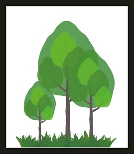 三棵绿树与草地插画