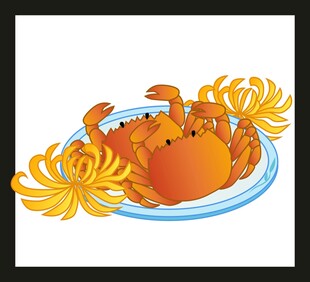 盘中螃蟹伴金黄菊花