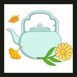 清新茶壶与花卉插画
