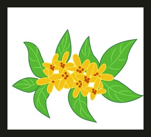 手绘黄色花卉与绿叶