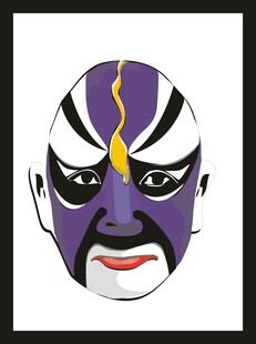 紫色京剧脸谱特写