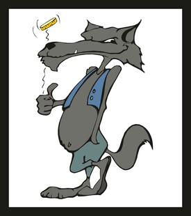 卡通狼惬意抽烟形象