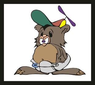 戴帽小熊坐着玩玩具