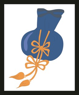 蓝色钱袋配金色蝴蝶结