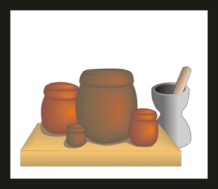 古朴陶罐与石臼组合