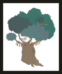 卡通大树树上挂着装饰物