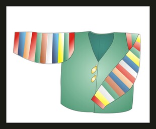 彩色条纹袖绿色上衣