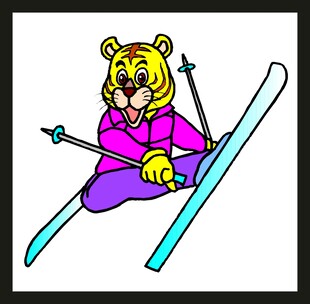 卡通老虎滑雪英姿