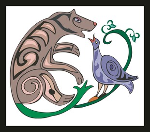 熊与鸟的艺术图案