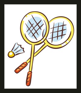 卡通风格羽毛球拍与球