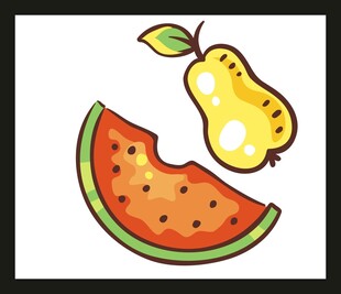 西瓜与梨的水果插画