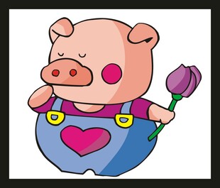 手持郁金香的可爱小猪