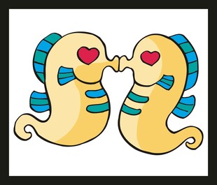 亲吻的可爱海马情侣